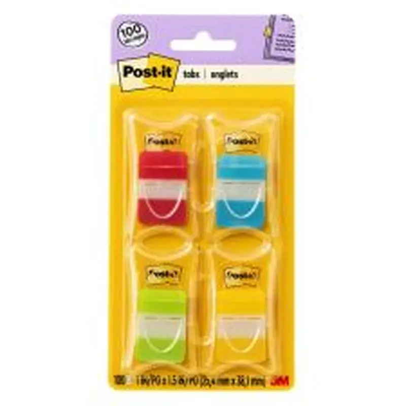 Post-it Notes Durable Filing Tabs, 1", Assorted Colors, 25 Flags Per Pad, Pack of 4