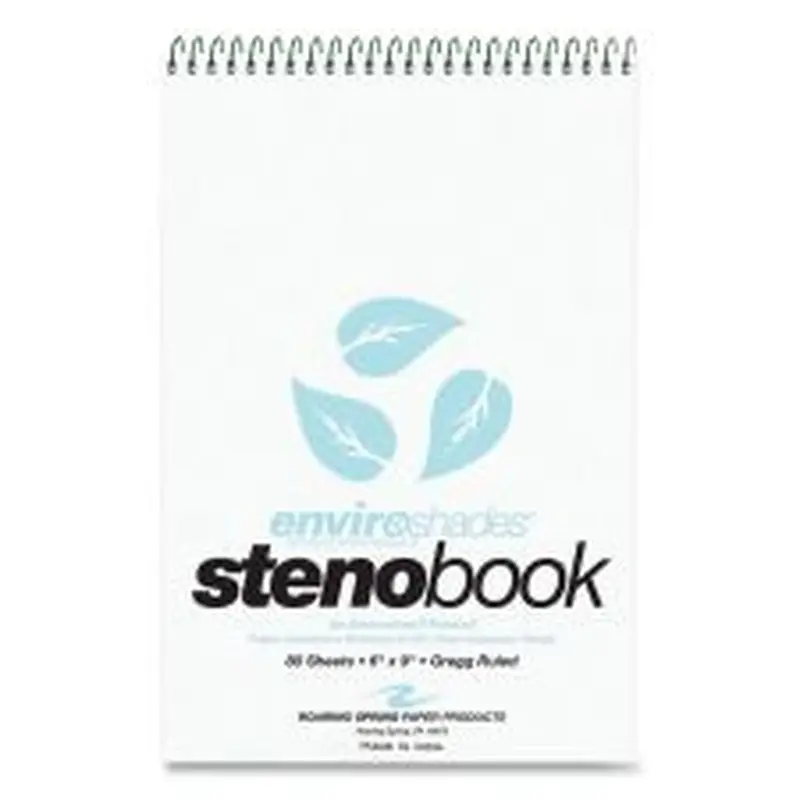 Roaring Spring Enviroshades Steno Notepad, Gregg Rule, White Cover, 80 Blue 6 x 9 Sheets, 4/Pack