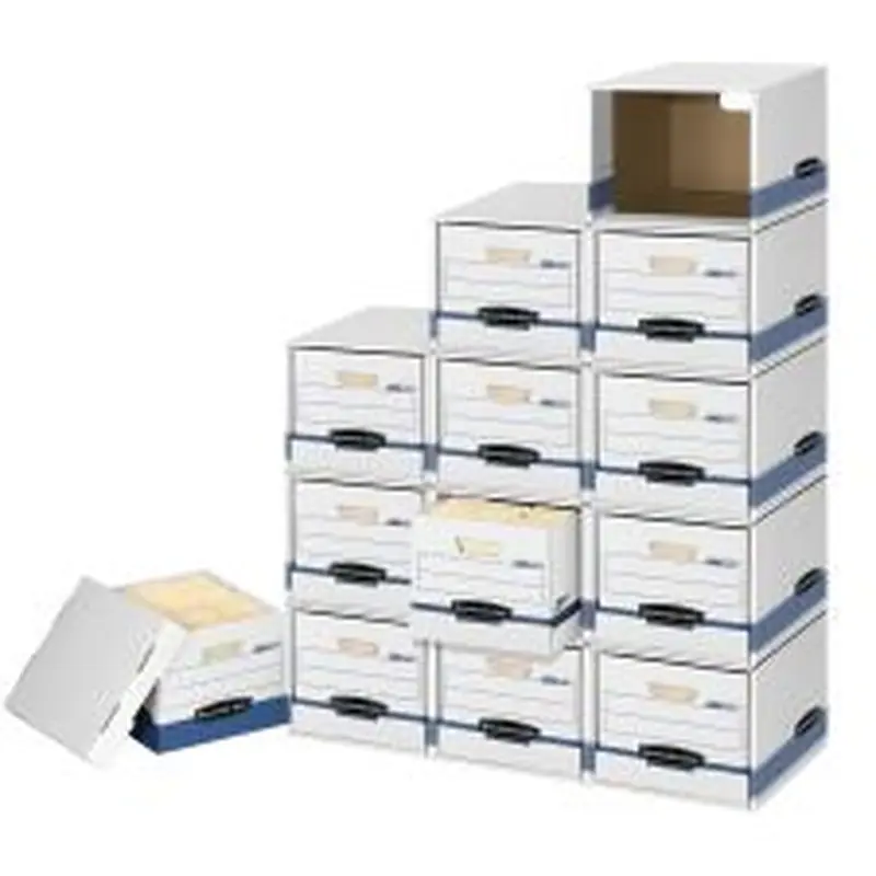 Bankers Box File/Cube Storage Box Shells, Letter/Legal, 15" x 12" x 10", 60% Recycled, White/Blue, Pack Of 6