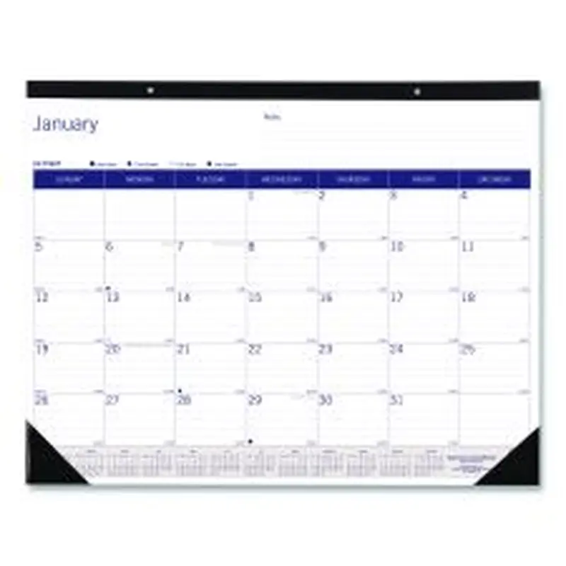 Blueline DuraGlobe Monthly Desk Pad Calendar, 22 x 17, White/Blue/Gray Sheets, Black Binding/Corners, 12-Month (Jan to Dec): 2026