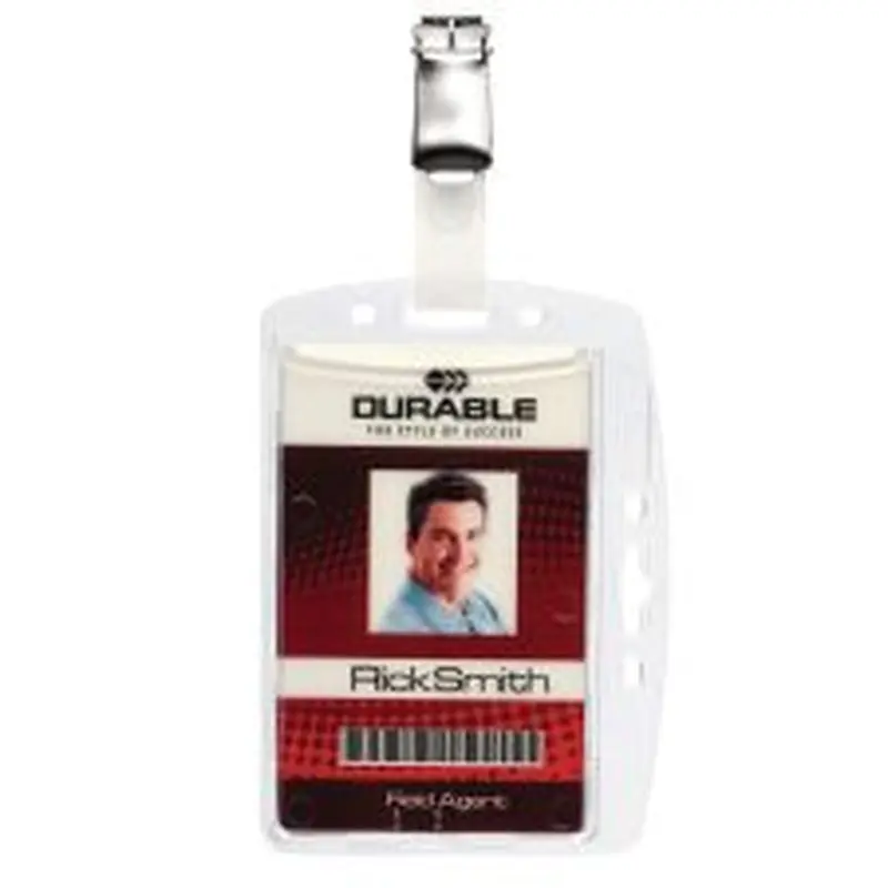Durable ID/Security Card Holder Set, Vertical/Horizontal, Clip, Clear, 25/Pack