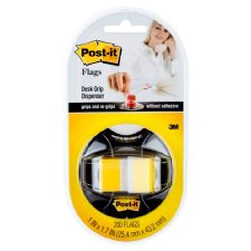 Post-it Flags in Desk Grip Dispenser, 1" x 1 -11/16", Yellow, 200 Flags