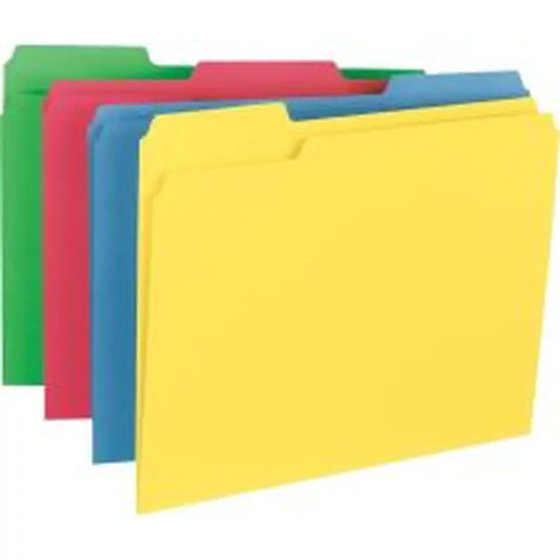 Business Source 1/3 Tab Cut Letter Top Tab File Folders - 8 1/2" x 11" - Assorted Tab Position - Assorted - 50 / Box