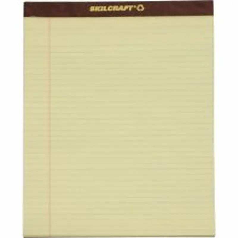 SKILCRAFT 30% Recycled Perforated Writing Pads, 8 1/2" x 11", Yellow, Legal Ruled, Pack Of 12 (AbilityOne 7530-01-356-6727)