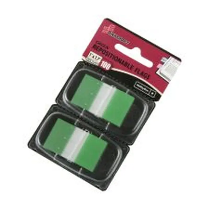 SKILCRAFT 70% Recycled Color Self-Stick Flags, 1" x 1 3/4", Green, 50 Flags Per Pad, Pack Of 2 (AbilityOne 7510-01-315-2020)