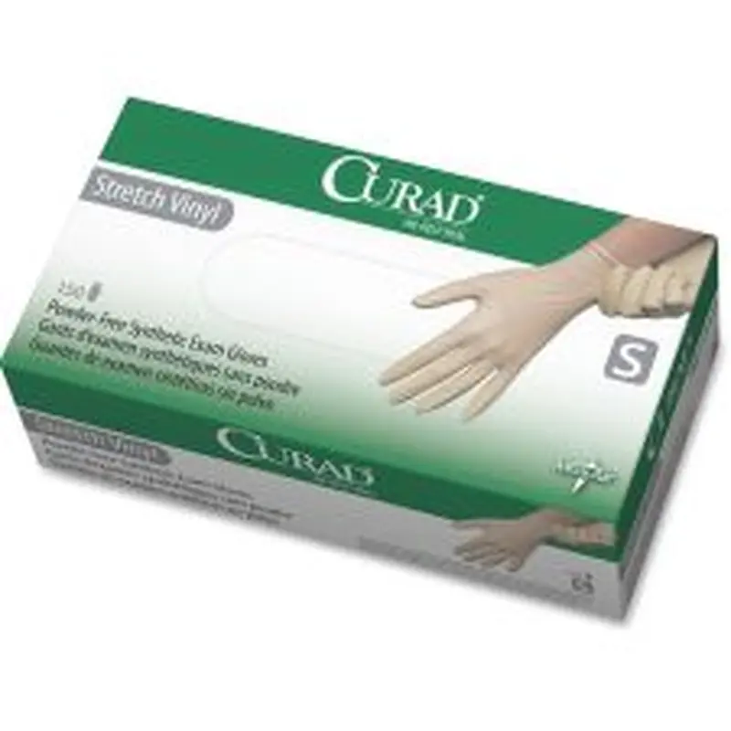 Medline Powder-free Stretch Vinyl Exam Gloves - Small Size - Vinyl - Cream - Stretchable, Powder-free, Latex-free, Non-sterile, Beaded Cuff - - 0