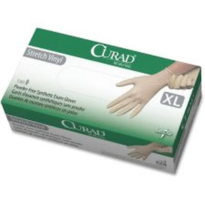 Medline Powder-free Stretch Vinyl Exam Gloves - X-Large Size - Vinyl - Cream - Stretchable, Powder-free, Latex-free, Non-sterile, Beaded Cuff - - 0