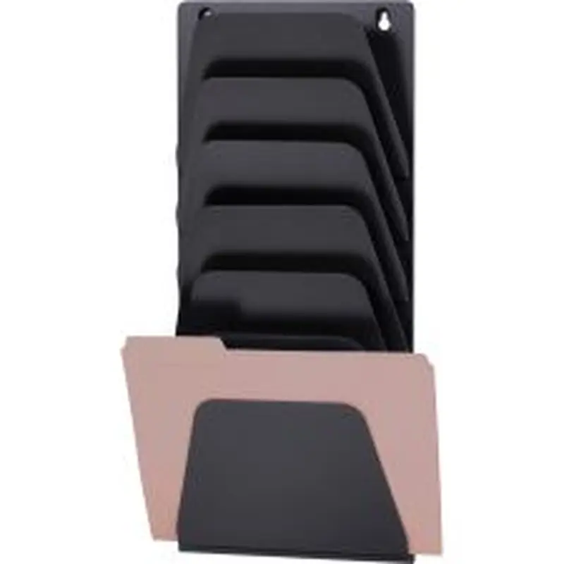 OIC 7 Compartment Wall File Holder, 7 Compartment(s), 22.4"H x 9.5"W x 2.9"D, Wall Mountable, Black, Plastic, 7 / Each