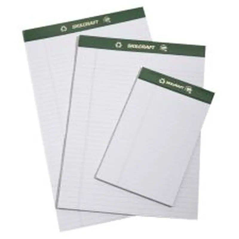 SKILCRAFT 80% Recycled Chlorine-Free Writing Legal Pads, 8 1/2" x 14", Legal Ruled, White, 25 Sheets, Pack Of 12 (AbilityOne 7530-01-516-9626)