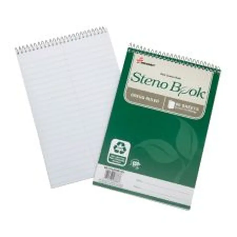 SKILCRAFT 100% Recycled Steno Books, 6" x 9", Gregg Ruled, 60 Sheets, Green, Pack Of 6 (AbilityOne 7530-01-600-2029)