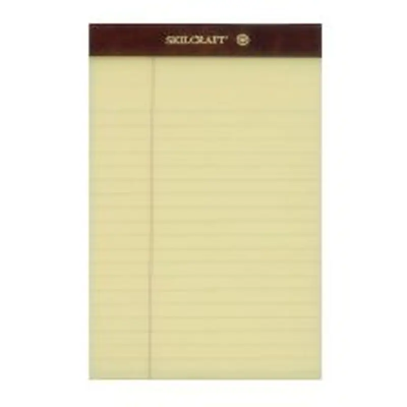 SKILCRAFT 30% Recycled Perforated Writing Pads, 5" x 8", Yellow, Legal Ruled, Pack Of 12 (AbilityOne 7530-01-356-6726)