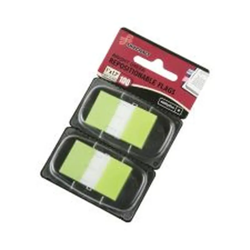 SKILCRAFT 70% Recycled Self-Stick Marker Flags,1" x 1 3/4", Bright Green, 50 Flags Per Pad, Pack Of 2 (AbilityOne 7510-01-399-1152)