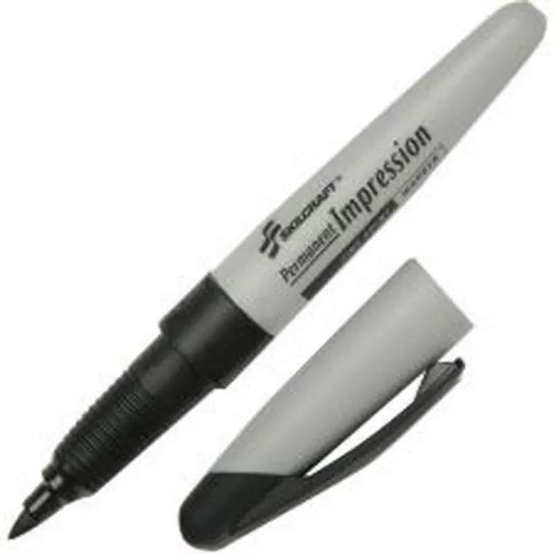 SKILCRAFT Permanent Impression Markers, Fine Point, Black, Pack Of 12 (AbilityOne 7520-01-519-4372)