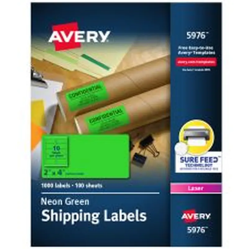 Avery 2"x 4" Neon Shipping Labels with Sure Feed, 1,000 Labels (5976)