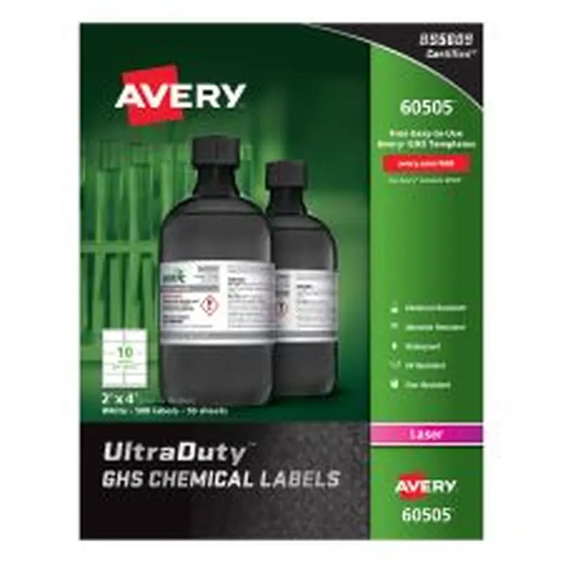 Avery UltraDuty GHS Chemical Labels, AVE60505, 2" x 4", White, Box Of 500