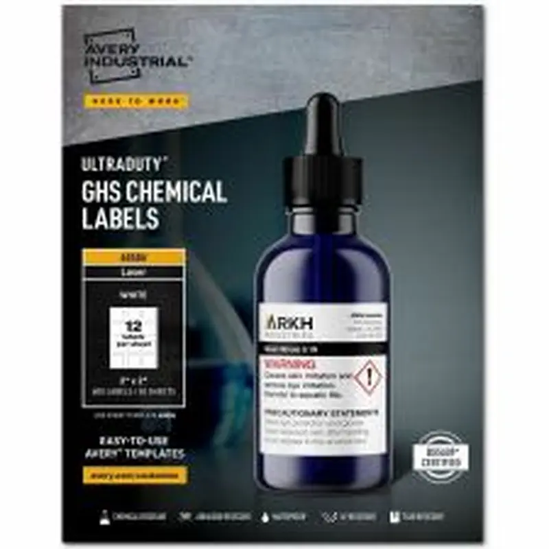 Avery UltraDuty GHS Chemical Labels, AVE60506, 2" x 2", White, Box Of 600