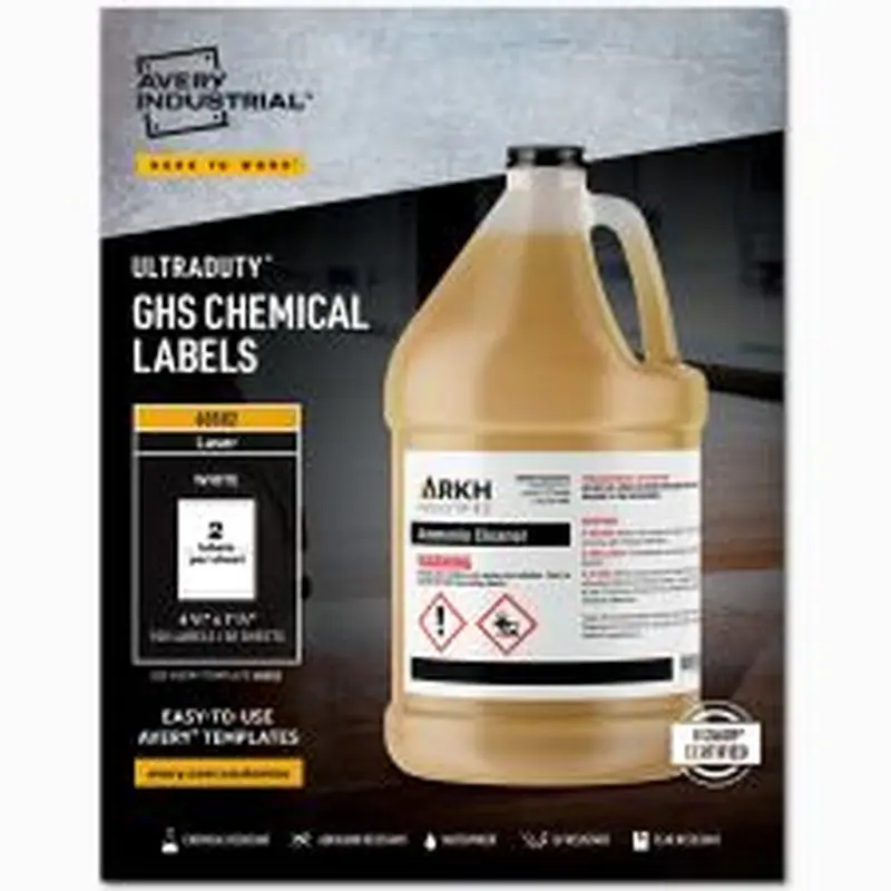 Avery UltraDuty GHS Chemical Labels For Laser Printers, Waterproof, UV Resistant, 60502, Rectangle, 4-3/4" x 7-3/4", White, Pack Of 100