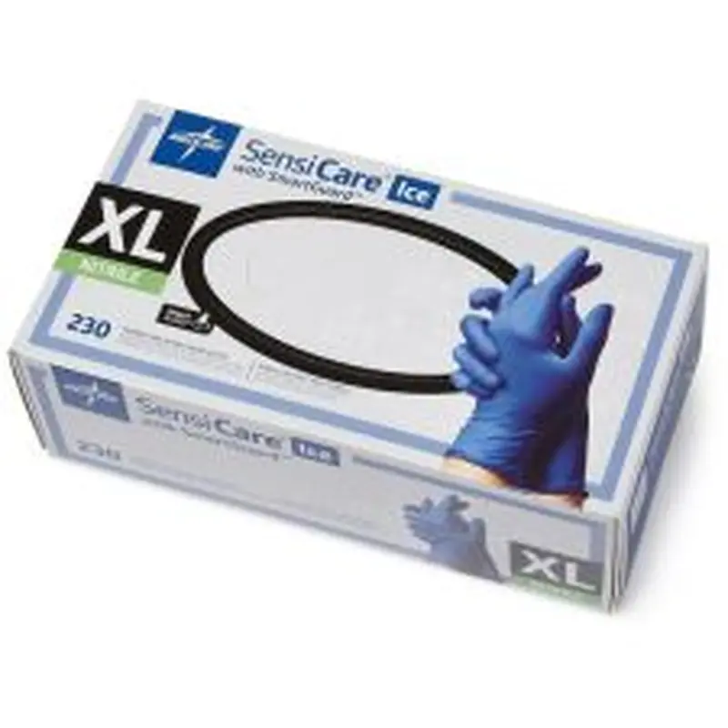Medline SensiCare Ice Blue Nitrile Exam Gloves - 9.50" Glove - X-Large Size - Blue - Comfortable, Durable, Late - 0