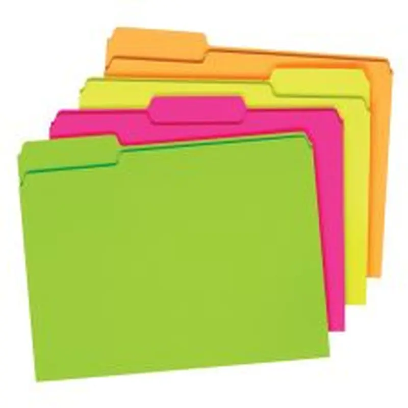 Pendaflex Glow File Folders, 1/3 Cut, 8 1/2" x 11", Letter Size, Assorted Colors, Pack Of 24