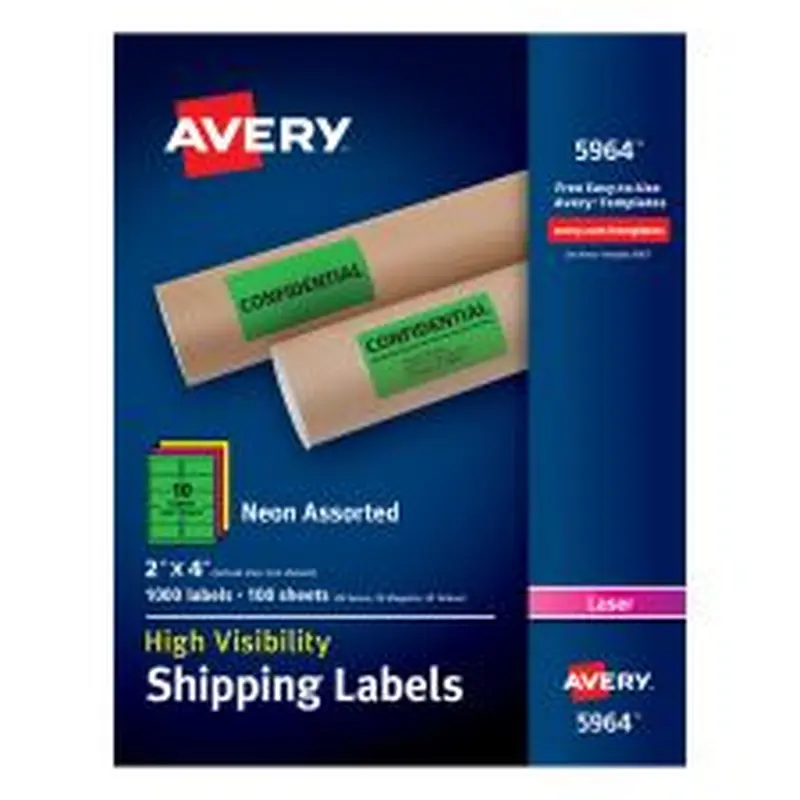 Avery High-Visibility Shipping Labels, AVE5964, 2" x 4", Assorted Colors, Box Of 1000
