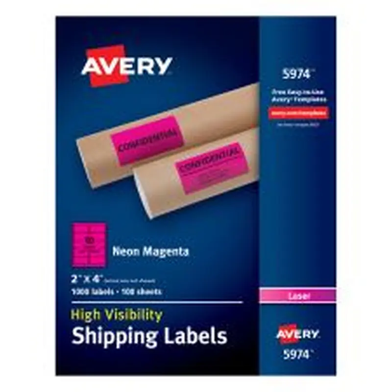 Avery High-Visibility Shipping Labels, AVE5974, 2" x 4", Neon Magenta, Box Of 1000