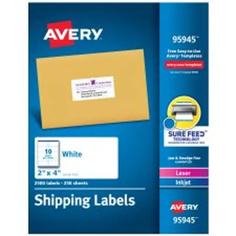 Avery Shipping Labels, 2" x 4" , White, 2,500 Labels (95945)