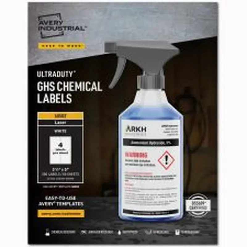 Avery UltraDuty GHS Chemical Labels For Laser Printers, Waterproof, UV Resistant, 60503, Rectangle, 3-1/2" x 5", White, Pack Of 200