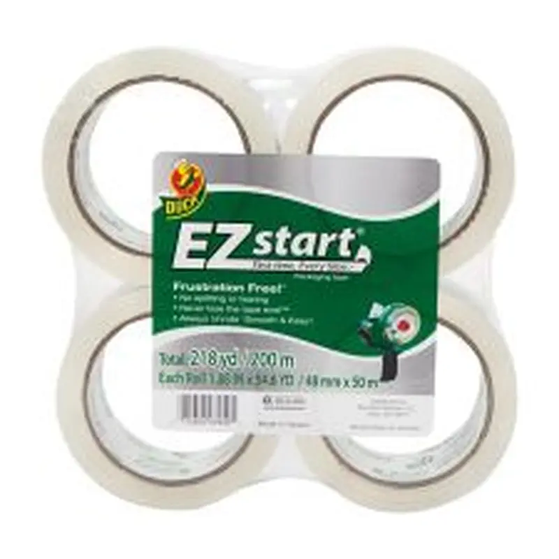 Duck Brand EZ Start Crystal Clear Packaging Tape - 54.60 yd Length x 1.88" Width - 2.6 mil Thickness - 3" Core - Acrylic - UV Resistant, Tear Resistant, Age Resistant, Split Resistant - For Sealing - 4 / Pack - Crystal Clear