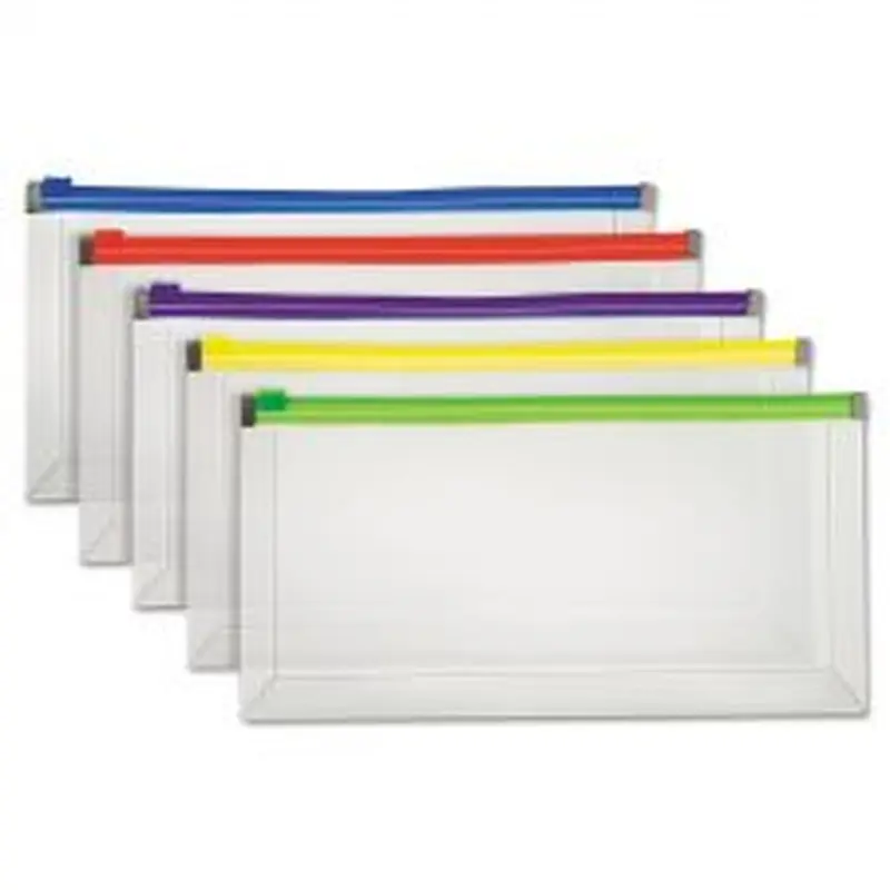 Pendaflex Poly Zip Check Envelope, Zipper Closure, 10.13 x 5.13, Assorted Colors, 5/Pack