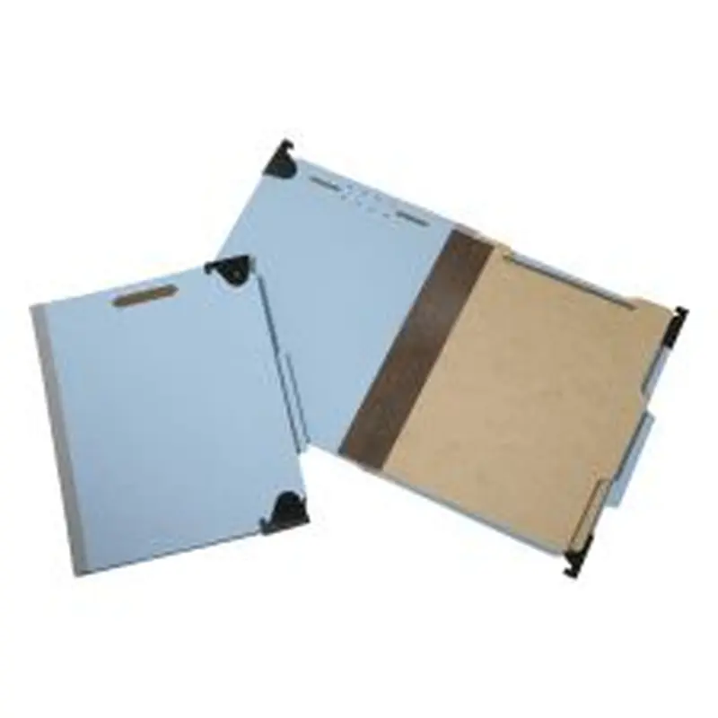 SKILCRAFT 6-Section Fastener Hanging File Folders, 2" Expansion, Letter Size, 60% Recycled, Light Blue, Box Of 10 (AbilityOne7530-01-621-6198)