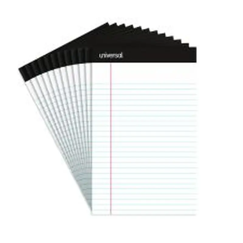 Universal Premium Ruled Writing Pads with Heavy-Duty Back, Narrow Rule, Black Headband, 50 White 5 x 8 Sheets, 12/Pack