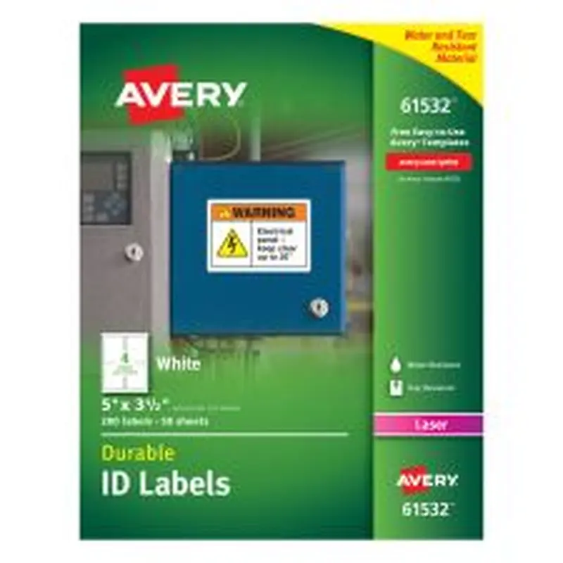 Avery Durable ID Labels With TrueBlock Technology, 61532, 5" x 3 1/2", White, Pack Of 200