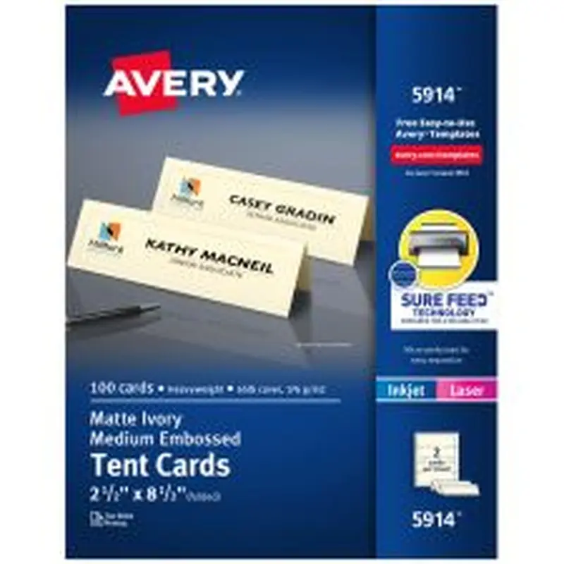 Avery Embossed Tent Cards, 2 1/2" x 8 1/2", Ivory, Pack Of 100