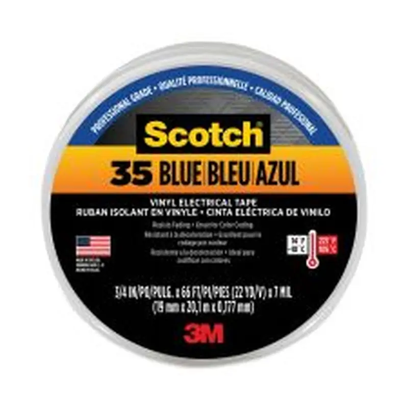 3M Scotch 35 Vinyl Electrical Color Coding Tape, 3" Core, 0.75" x 66 ft, Blue