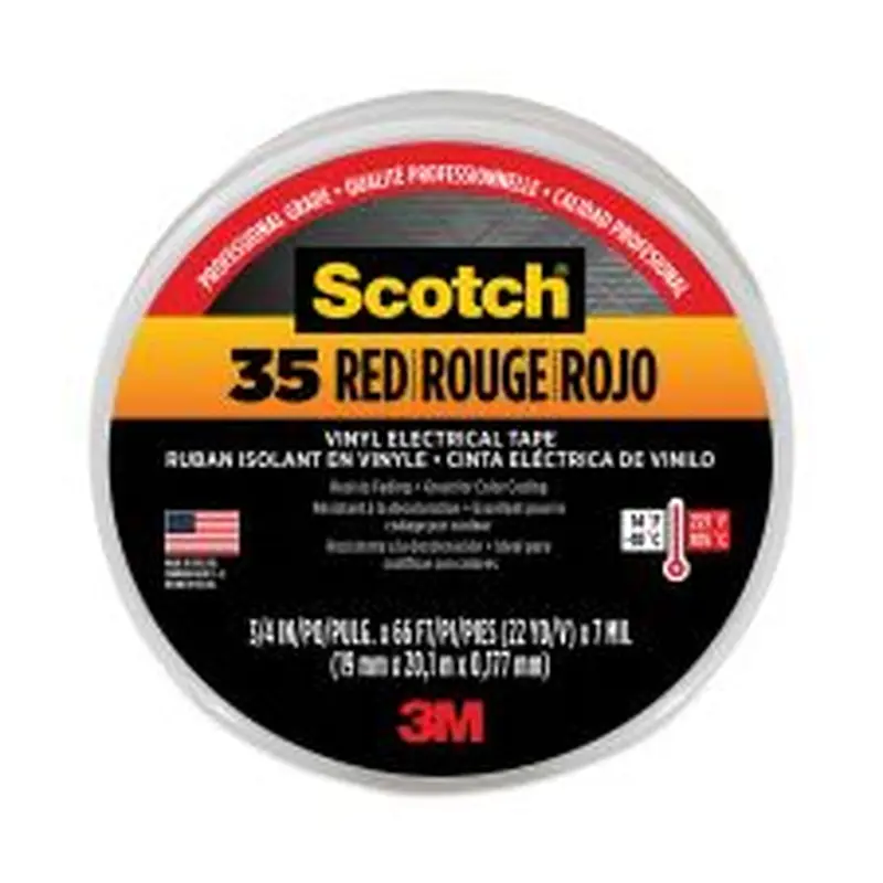 3M Scotch 35 Vinyl Electrical Color Coding Tape, 3" Core, 0.75" x 66 ft, Red