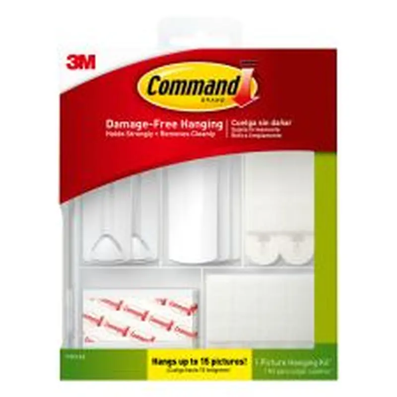 Command Picture Hanging Kit, 3 Sawtooth Picture Hangers, 2 Wire-Backed Picture Hangers, 16 Poster Strips - 17213-ES