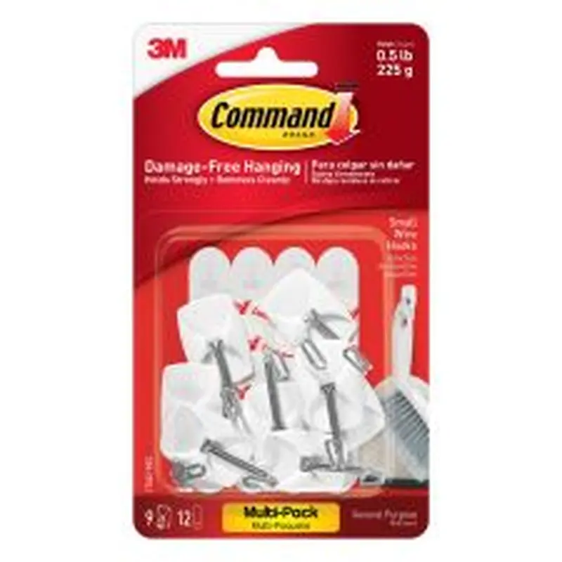 Command Small Wire Toggle Hooks, 9 Hooks, 12 White Adhesive Strips, Damage Free Hanging Picture Hangers, No Tools Wall Hanging Strips - 17067VP