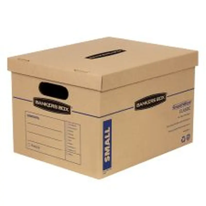Bankers Box SmoothMove Classic Moving & Storage Boxes, Small, 10" x 12" x 15", 50% Recycled, Kraft/Blue, Pack Of 15