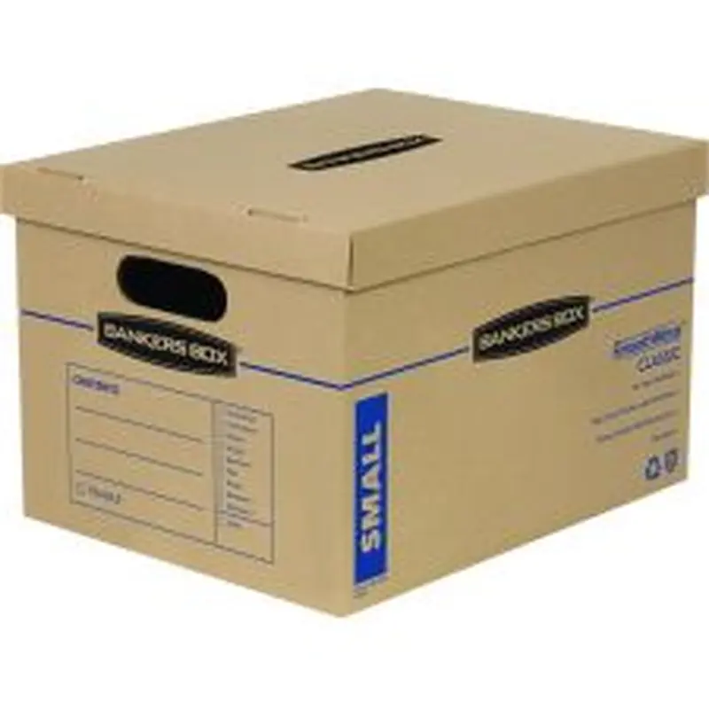 Bankers Box SmoothMove Classic Moving & Storage Boxes, Small, 10" x 12" x 15", Kraft/Blue, Carton Of 20