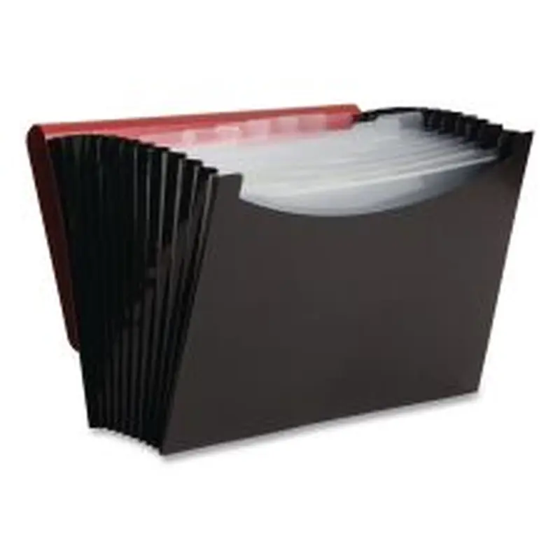 Smead 12-Pocket Poly Expanding File, 0.88" Expansion, 12 Sections, Cord/Hook Closure, 1/6-Cut Tabs, Letter Size, Black/Red