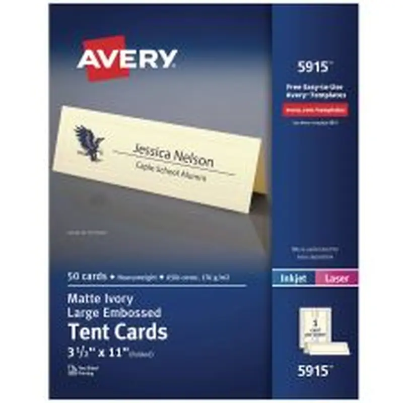 Avery Large Embossed Tent Card, Ivory, 11 x 3.5,, 1 Card/Sheet, 50 Sheets/Pack
