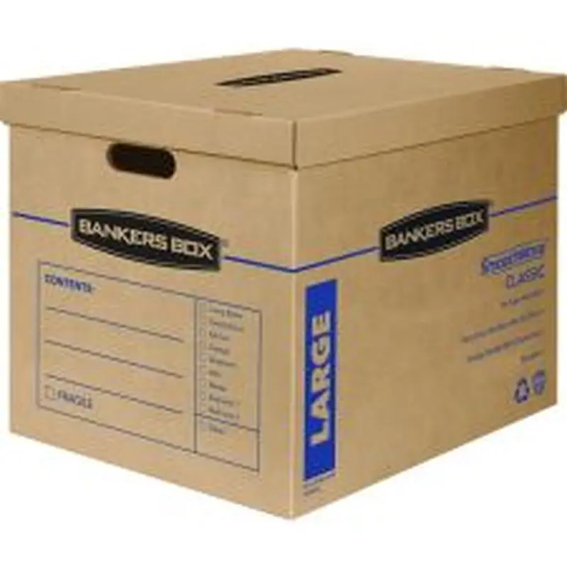 Bankers Box SmoothMove Classic Moving/Storage Boxes, Half Slotted Container (HSC), Large, 17" x 21" x 17", Brown/Blue, 5/Carton