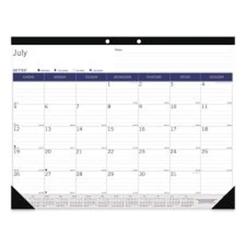 Blueline DuraGlobe Academic Desk Pad Calendar, 22 x 17, White/Blue/Gray Sheets, Black Headband, 13-Month: July 2025 to July 2026