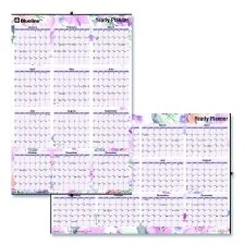 Blueline Yearly Laminated Wall Calendar, Passion Floral Artwork, 36 x 24, White/Multicolor Sheets, 12-Month (Jan to Dec): 2026
