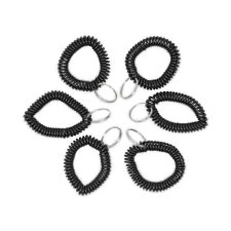 Universal Wrist Coil Plus Key Ring, Plastic, Black, 6/Pack