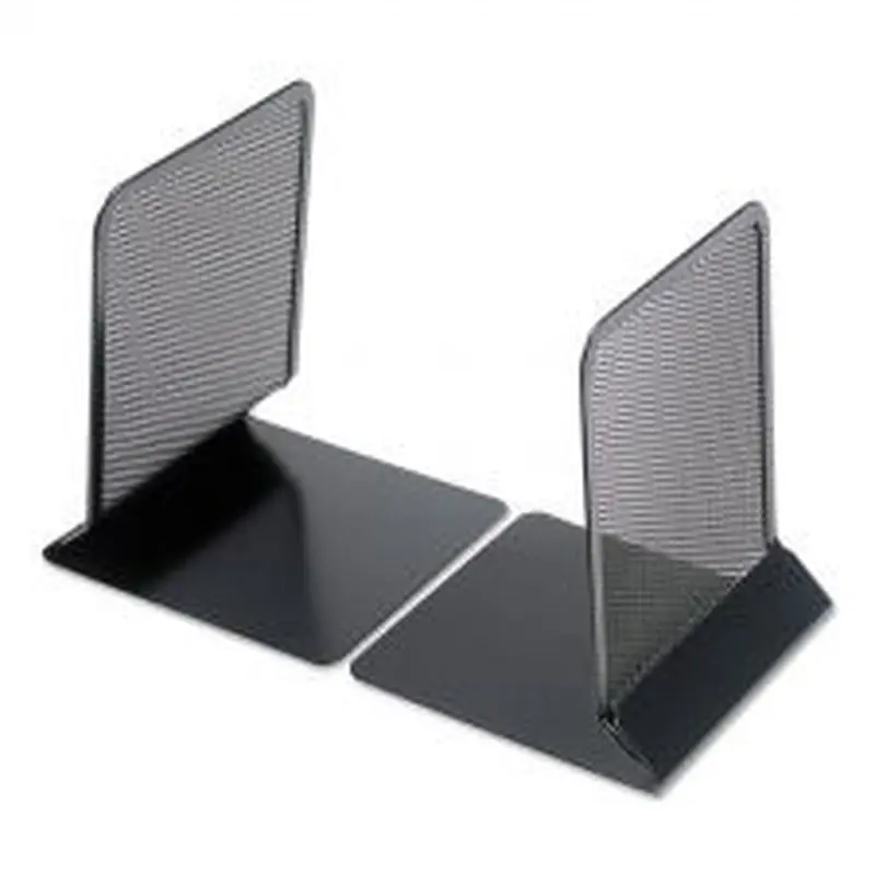 Universal Metal Mesh Bookends, Nonskid Base, 5.38 x 5.38 x 6.75, Black, Pair