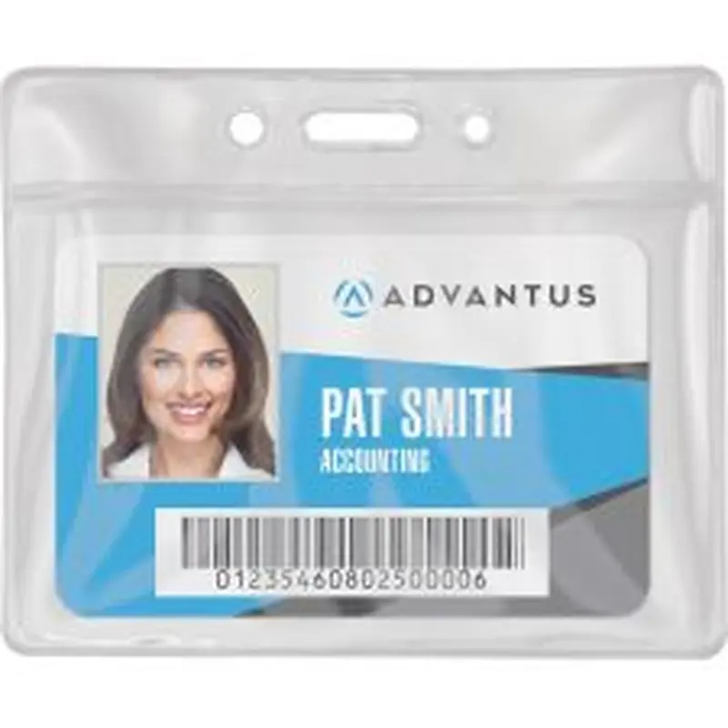Advantus Vinyl ID Badge Holders - Support 3.50" x 2.50" Media - Horizontal - Vinyl - Clear - Durable - 50 / Pack