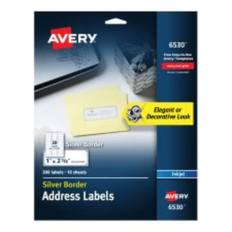 Avery Easy Peel Address Labels With Border, 1" x 2 5/8", White/Silver, Pack Of 300 Labels