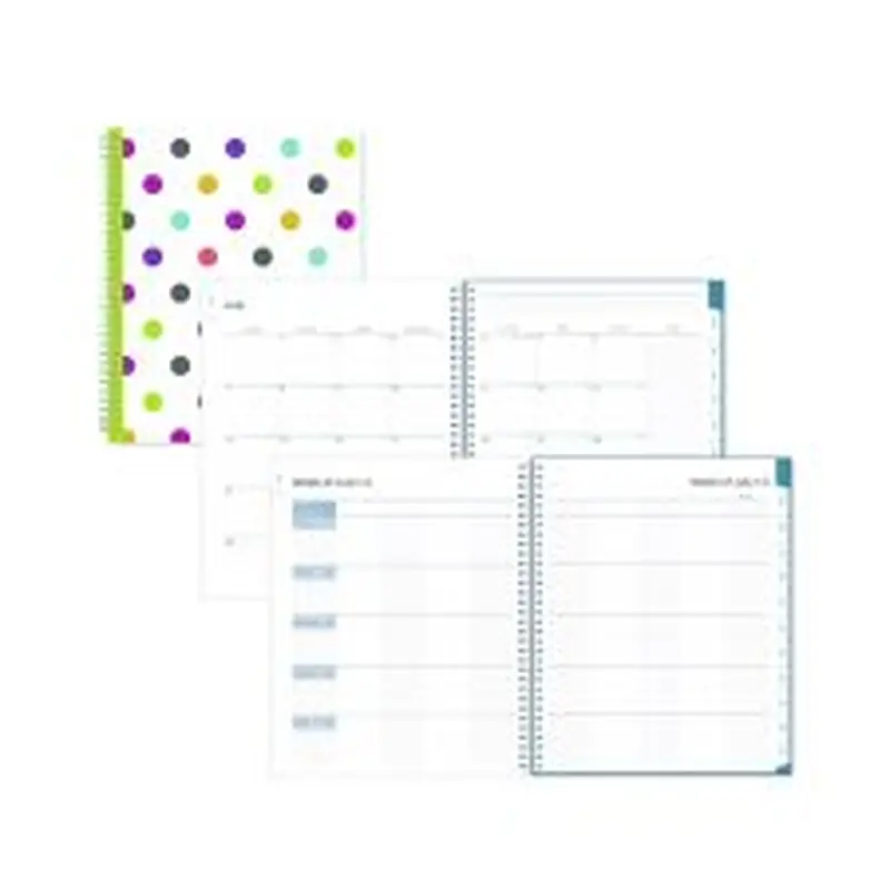 Blue Sky Teacher Dots CYO Cover Weekly/Monthly Lesson Planner, 9 Classes, Multicolor Cover, 11 x 8.5, 12-Month (July-June), 2025-2026