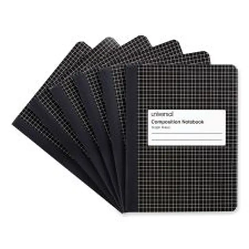 Universal Quad Rule Composition Book, Quadrille Rule (4 sq/in), Black Marble Cover, (100) 9.75 x 7.5 Sheets, 6/Pack